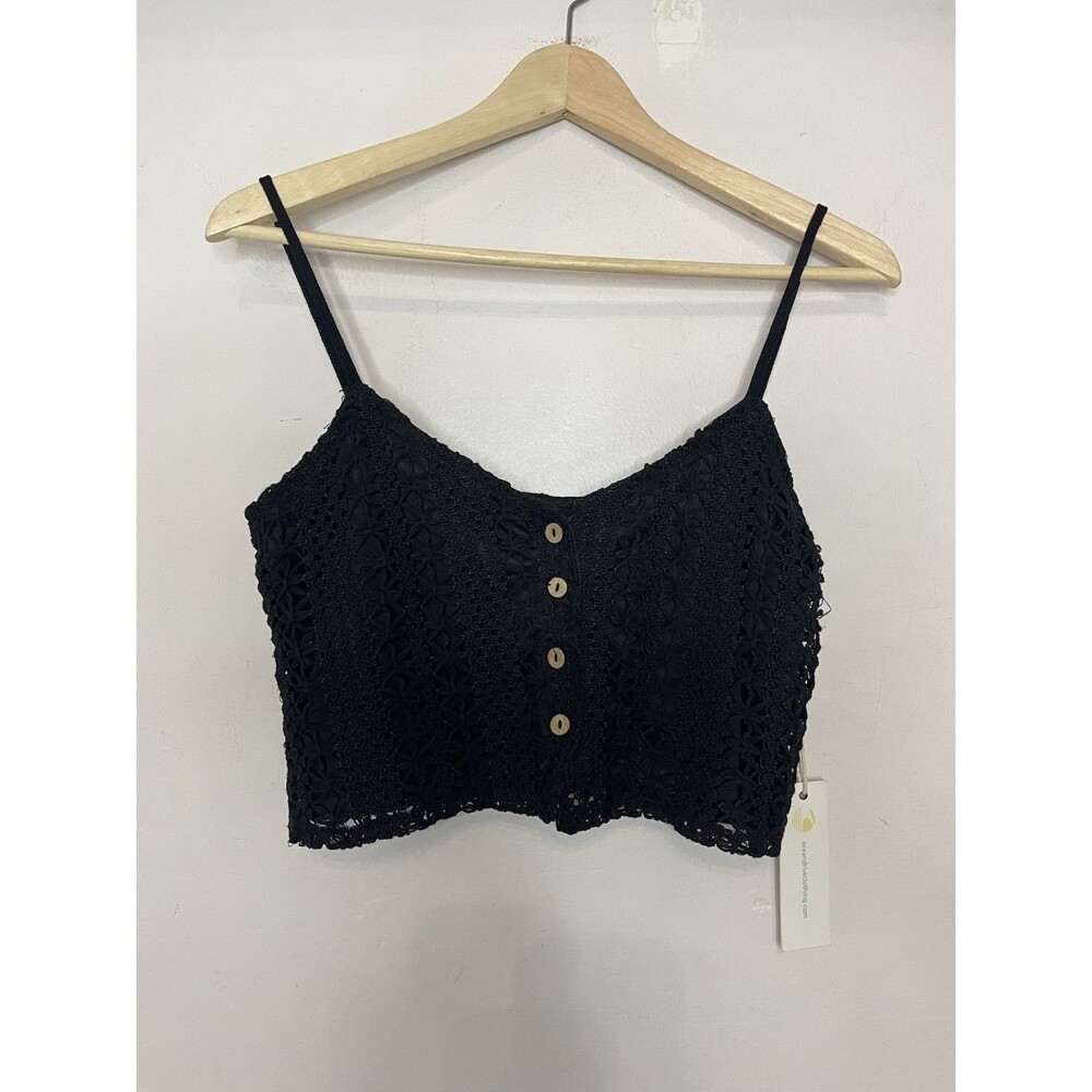 Black Knit Crop Tank Top Women's Medium Black Ocean Drive